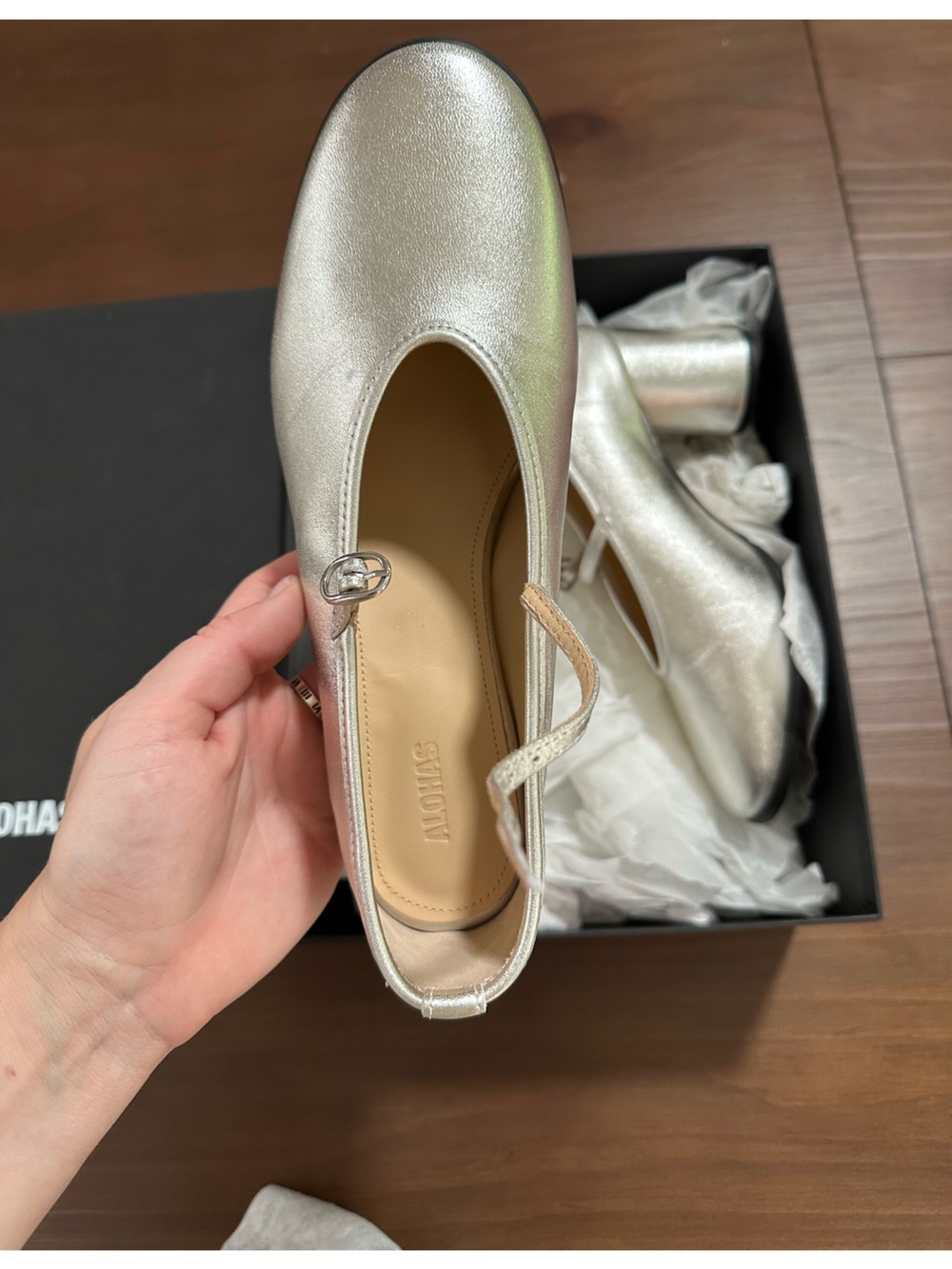 ALOHAS Silver Metallic Mary Jane Block Heels - Picture 5 of 6